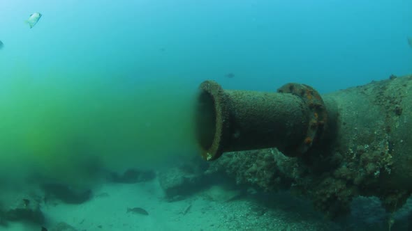 Recycled wastewater from city infrastructure being released into the ocean