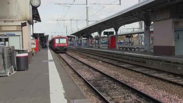 A train is arriving to montpellier train station in France.