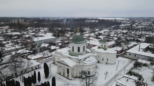 Air View From a Drone to the City of Nizhyn in Chernihiv in Winter