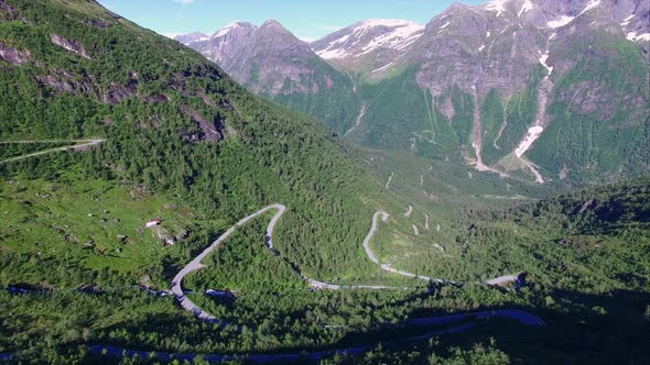 Aerial scenery of Norwegian mountain road