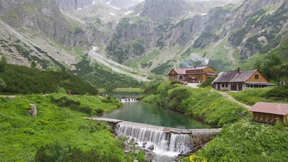 Aerial view of the lake Zelene pleso in the High Tatras in Slovakia