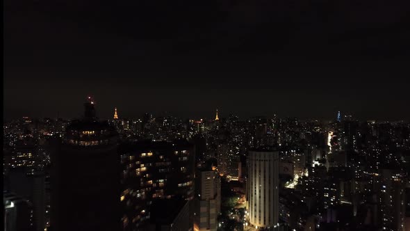 Night downtown Sao Paulo Brazil. Downtown district at night life scenery.