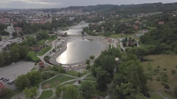 Aerial view of lakes in Tuzla, Bosnia and Herzegovina