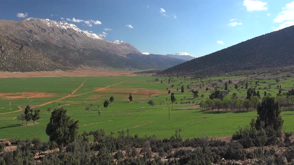 Green Little Plain Between Forested Mountains