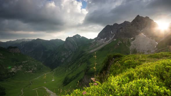 Sunrise Over Mountain Valley in Bavarian Alps Germany