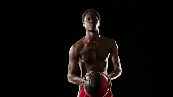 Man Play Basketball Isolated on Black