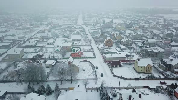 winter, aerial view of the village, private houses. aerial photography,