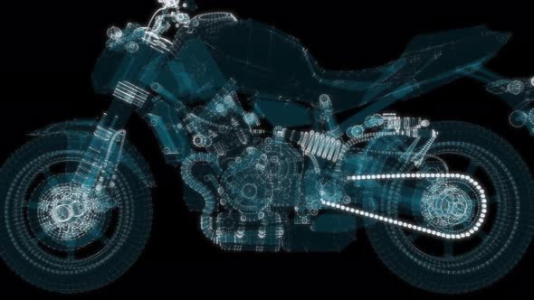 Abstract Motorcycle Consisting of Glow Points and Lines alt