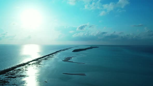 Aerial nature of relaxing sea view beach wildlife by transparent sea and white sandy background of a