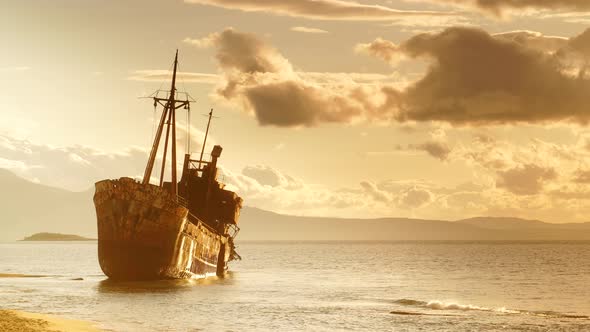 Shipwreck Gythio Greece. Time Lapse