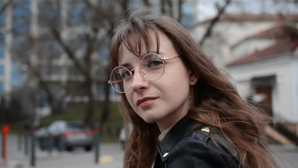 Beautiful Young Caucasian Girl with Glasses Portrait