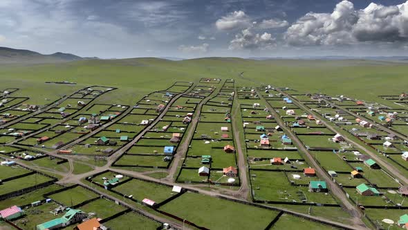 Aerial View of City Landscape of Colorful Houses in Mongolia