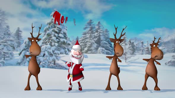 Funny Crazy Santa Claus and Deers Dancing alt
