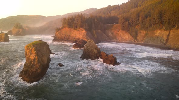 Aerial of the rugged coastline of Oregon, USA