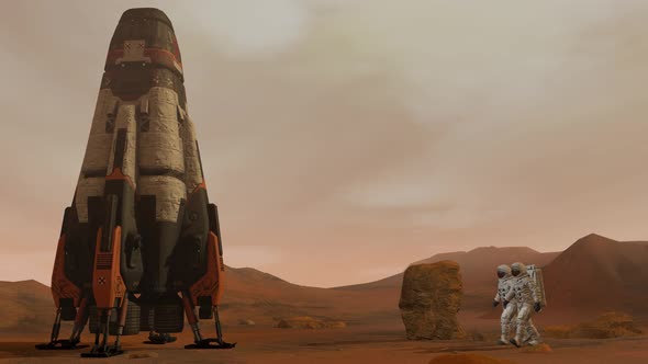 Two Astronauts Walking On The Surface Of Mars alt