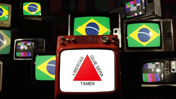 Flag of Minas Gerais and Brazil Flags on Retro TVs.