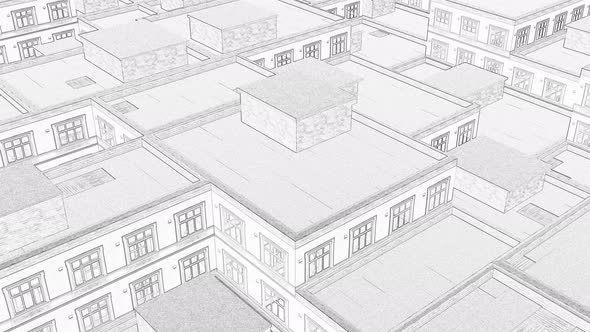 Drawing City Roofs Line Art Modern Continuous