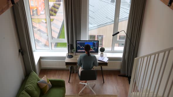 Overhead View of Mixedrace Ethnic Woman or Female Freelancer