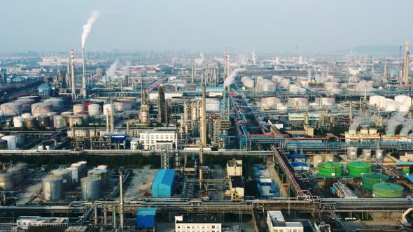 Aerial view oil refinery