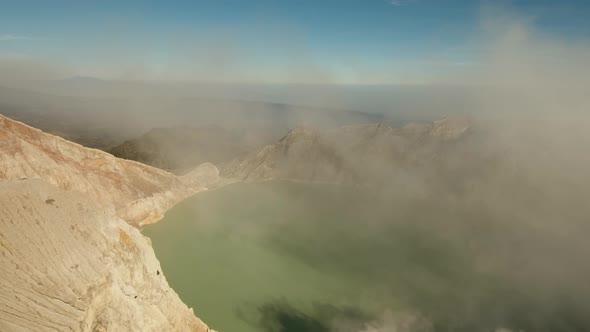 Volcanic Crater Where Sulfur is Mined