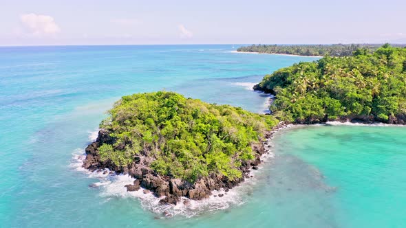 Stunning tropical coastline and azure blue waters of Caribbean, aerial