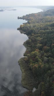 Vertical Video Aerial View of the Dnipro River  the Main River of Ukraine