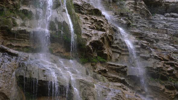 Waterfall Flowing Down the Cliff Closeup