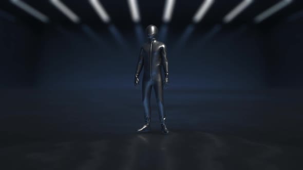 NFT Project Digital Robotic Man Stand on Futuristic Room