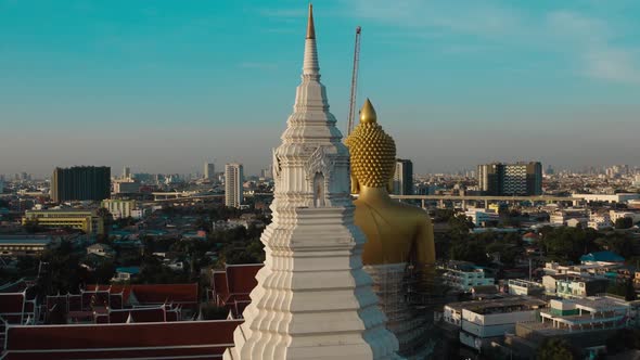 Aerial View of Wat Paknam Bhasicharoen, a Temple, Pagoda and Buddha Statue in Bangkok Thailand