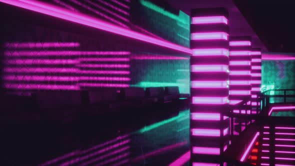 Empty Night Club with Neon Lights