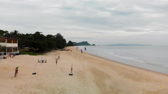 Early morning aerial view of beach in Khanom Thailand