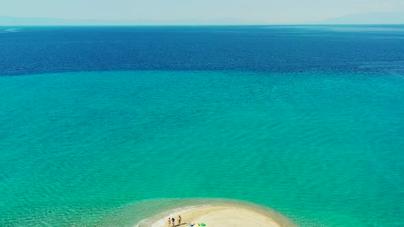 Drone Flying Backwards Over Akti Kassandra Halkidiki Beach Greece