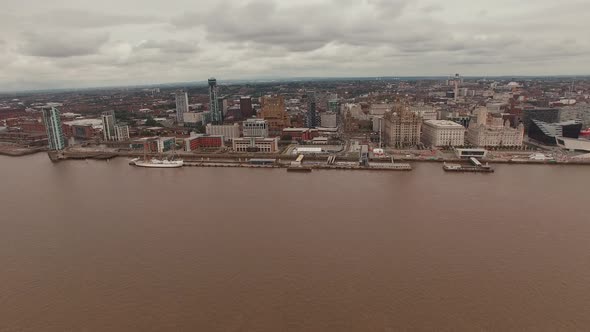 Liverpool sea front Aerial View, panning motion