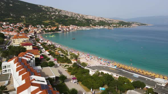 Vrbnik, Croatia. Panoramic aerial cityscape image of iconic village of Vrbnik, Croatia located on Kr