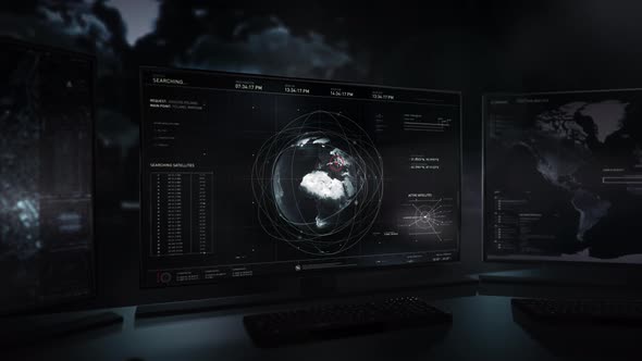 Modern secret room with spy system for detecting strategic objects.Online search alt