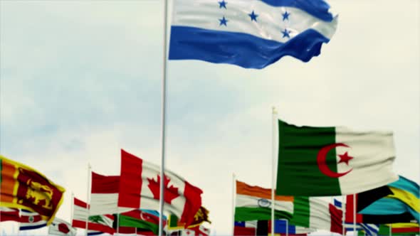 Honduras Flag With World Globe Flags Morning Shot
