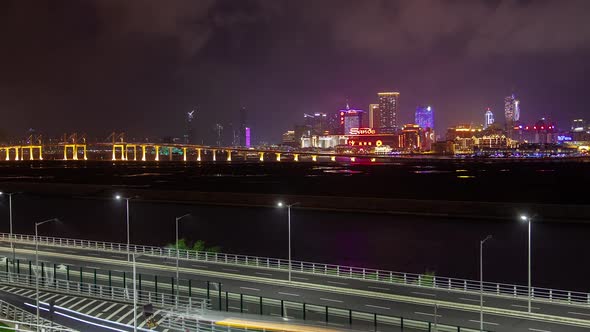 Amizade Bridge at Macau and Taipa Island in China Timelapse