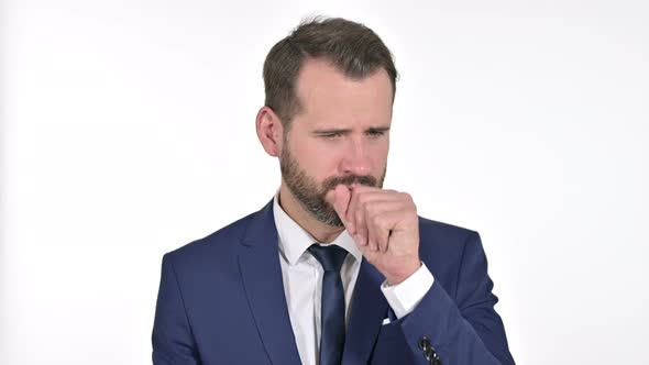 Sick Businessman Coughing, White Background