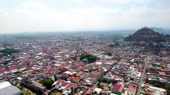 Drone shot of Downtown Atlixco in Puebla, Mexico