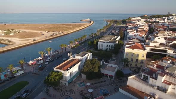 Aerial footage of Lagos town in Algarve region, Portugal