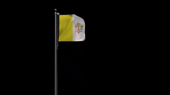 Vatican City Flag On Flagpole With Alpha Channel