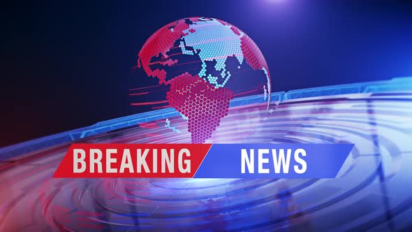 Breaking News Banner In Front Of A Digital Globe Network Looped 11