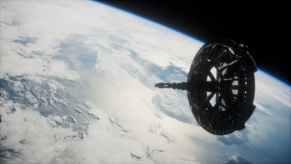 Futuristic Space Satellite Orbiting the Earth