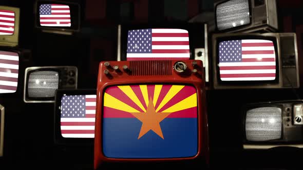 Flag of Arizona and US Flags on Retro TVs.