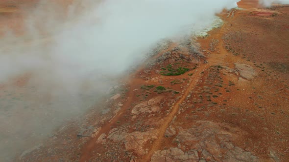 Aerial View of the Steaming Hverir Geothermal Area Near Lake Myvatn