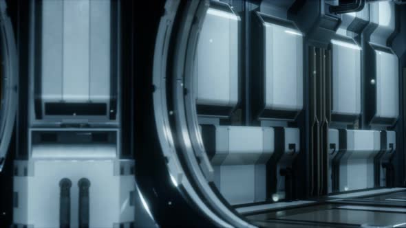 3D Rendering of Realistic Sci-fi Spaceship Corridor alt