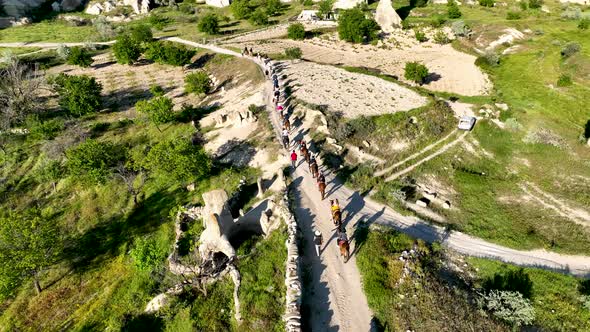 Horseback riding in Cappadocia aerial view 4 K