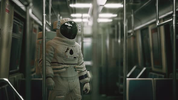 Astronaut Inside of the Old Non-modernized Subway Car in USA