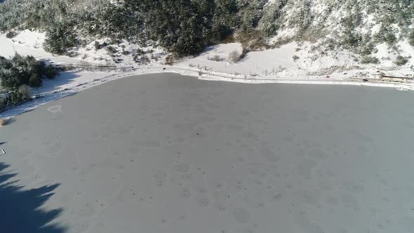 Frozen lake and snow.