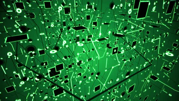 Massive Green Circuitry Grid Structure Orbiting Loop